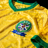 巴西国家足球队黄色球衣与队徽特写